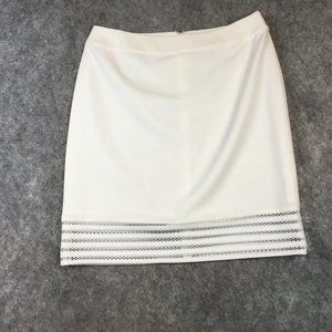 Tahari Pencil Skirt 12 Levine Studio Ivory White Solid Career Lined Mesh Trim